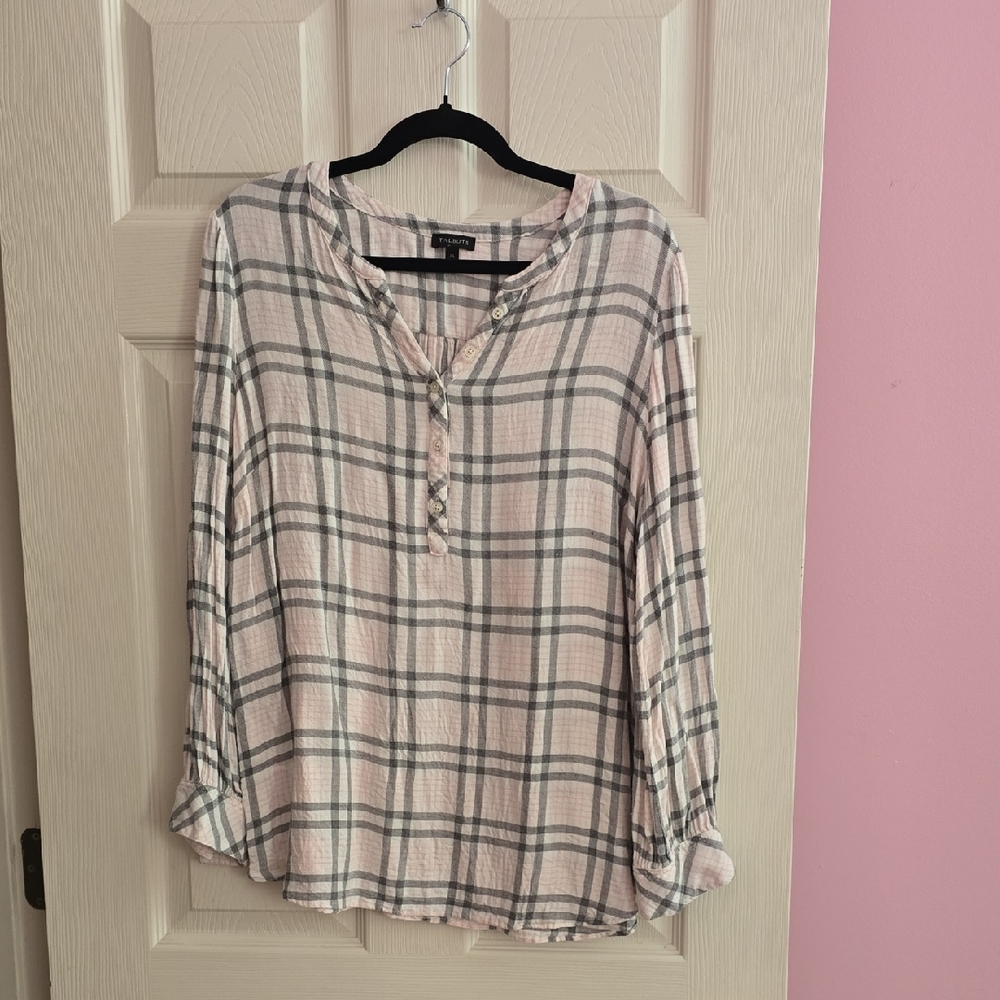 Talbots Pink and Gray Plaid‎ Button-Down Shirt